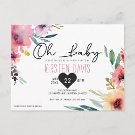 Oh Baby Waterverf Bloemen Meisje Baby shower Briefkaart