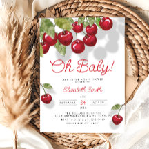 Oh Baby Waterverf Cherry Baby shower Invitation