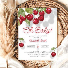 Oh Baby Waterverf Cherry Baby shower Invitation Kaart