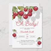 Oh Baby Waterverf Cherry Baby shower Invitation Kaart (Voorkant)