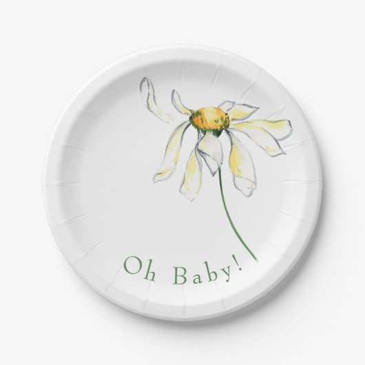 Oh Baby Waterverf Daisy Baby shower Papieren Bordje (Voorkant)