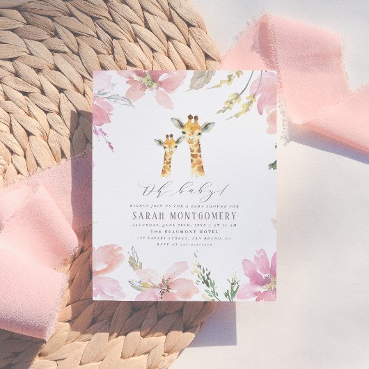 Oh Baby Waterverf Floral Giraffe Baby shower Uitnodiging Briefkaart