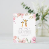 Oh Baby Waterverf Floral Giraffe Baby shower Uitnodiging Briefkaart (Staand voorkant)
