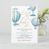 Oh Baby Waterverf Hot Air Luchtballons Baby shower Kaart (Staand voorkant)