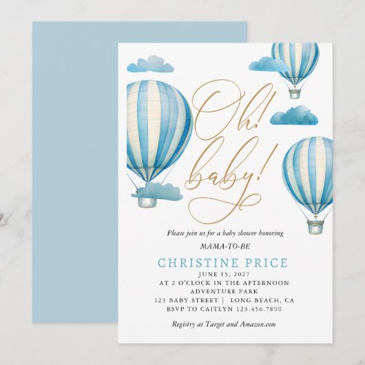 Oh Baby Waterverf Hot Air Luchtballons Baby shower Kaart (Voorkant / Achterkant)