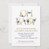 Oh Baby Waterverf Navy & Coral Floral Baby shower Kaart (Voorkant)