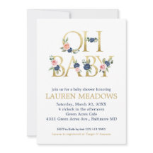 Oh Baby Waterverf Navy & Coral Floral Baby shower