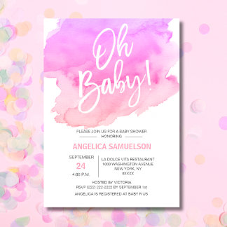 OH BABY! Waterverf Perzik Roze Paarse Baby shower Kaart