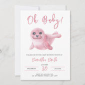 Oh Baby! Waterverf Pink Seal Baby shower Kaart (Voorkant)