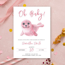 Oh Baby! Waterverf Pink Seal Baby shower Kaart