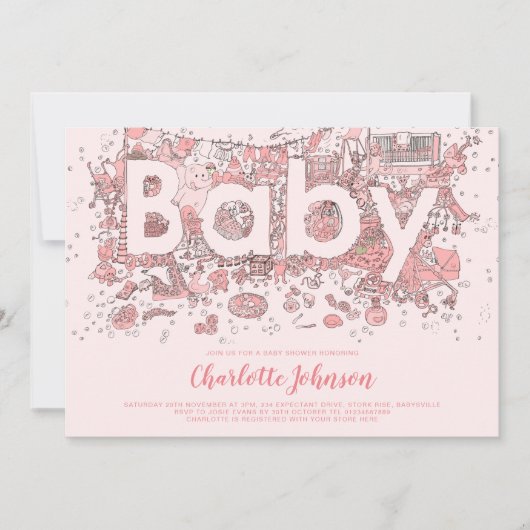 Oh Baby Waterverf Roze Baby shower Kaart (Voorkant)