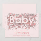 Oh Baby Waterverf Roze Baby shower Kaart (Voorkant / Achterkant)