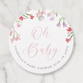 Oh Baby Waterverf Roze Meisje Baby shower Bedankjes Labels (Voorkant)