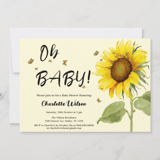 Oh Baby! Waterverf Zonnebloem Baby shower Kaart (Voorkant)