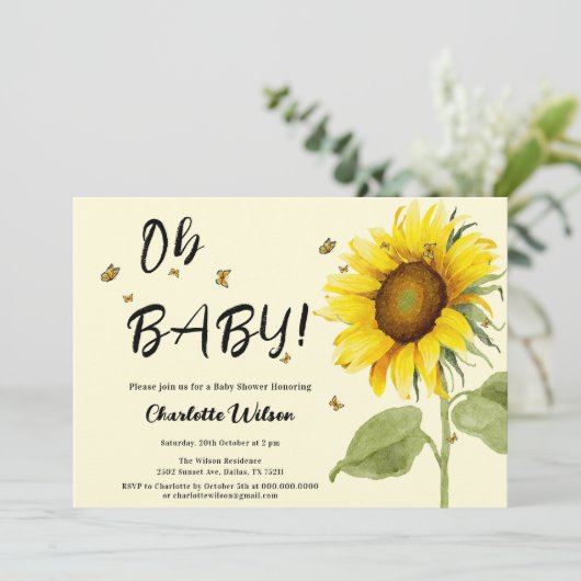 Oh Baby! Waterverf Zonnebloem Baby shower Kaart (Staand voorkant)