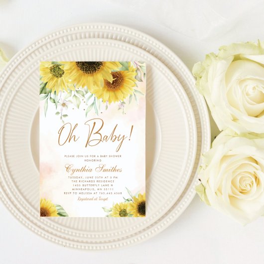 Oh Baby Waterverf Zonnebloem Baby shower Kaart