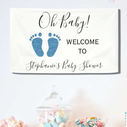 Oh Baby Welkom Boy Baby shower Spandoek