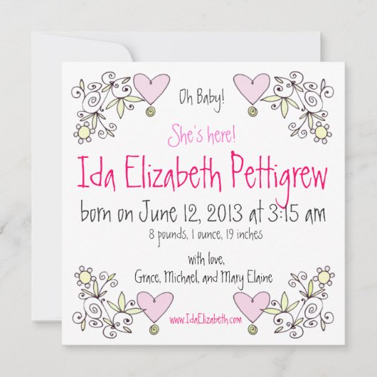 Oh Baby! Whimsical Springtime Birth Announement Aankondiging (Voorkant)