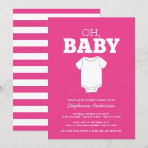 Oh Baby - Whimsical T-shirt Hot Pink Girl Shower Kaart
