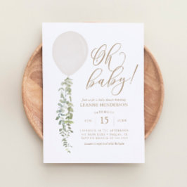 Oh Baby White ballon Eucalyptus Baby shower Kaart