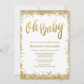 Oh Baby White Gold Glitter Baby shower Kaart (Voorkant)