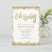 Oh Baby White Gold Glitter Baby shower Kaart (Staand voorkant)