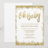 Oh Baby White Gold Glitter Baby shower Kaart (Voorkant / Achterkant)