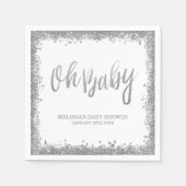Oh Baby White Silver Faux Glitter Baby shower Servet (Voorkant)