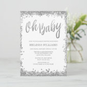 Oh Baby White Silver Glitter Baby shower Kaart (Staand voorkant)