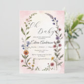 Oh Baby Wildflower Baby shower Uitnodiging (Staand voorkant)