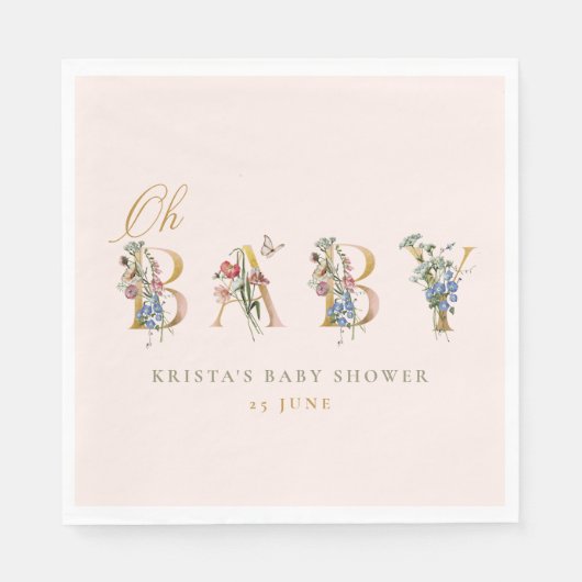 Oh Baby  Wildflower Blush Baby shower Servet (Voorkant)