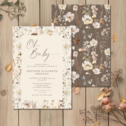 Oh Baby Wildflower Rustic Baby Shower  Kaart