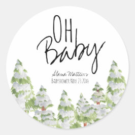 Oh baby winter bos babyshower cadeau sticker
