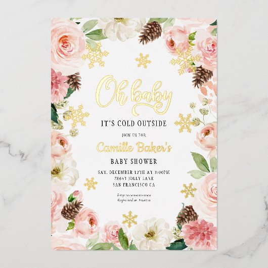 Oh Baby Winter Girl Baby Shower Folie Uitnodiging (Voorkant)