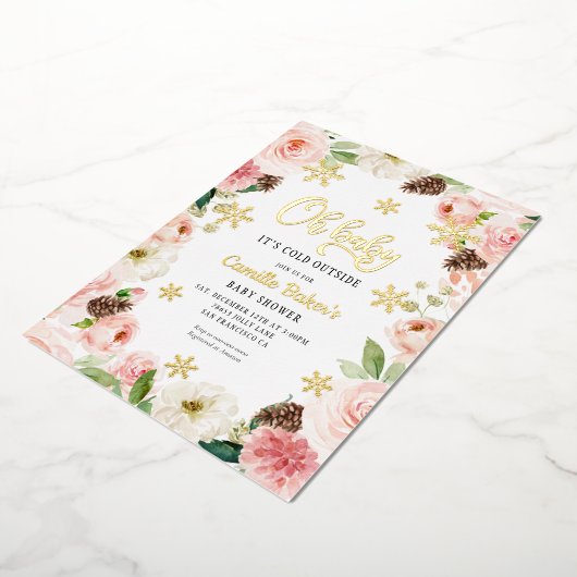 Oh Baby Winter Girl Baby Shower Folie Uitnodiging (Gedraaid)