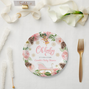 Oh Baby Winter Girl Baby shower, gepersonaliseerd Papieren Bordje