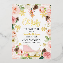 Oh Baby Winter Girl Baby shower Pink en Gold Foil Folie Uitnodiging
