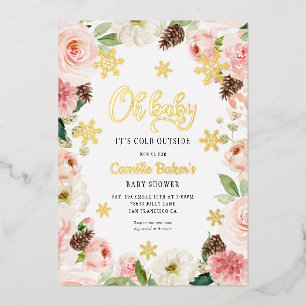 Oh Baby Winter Meisje Baby Shower Folie Uitnodiging