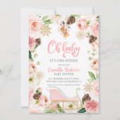 Oh Baby Winter Pink Girl Baby shower Kaart (Voorkant)