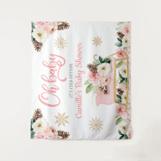 Oh Baby Winter Roze Bloemenkleed Baby Shower Achte Wandkleed (Voorkant)