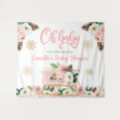 Oh Baby Winter Roze Bloemige Baby Shower Achtergro Wandkleed (Voorkant (horizontaal))