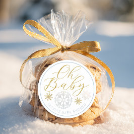 Oh Baby Winter Wonderland Blue Baby Shower Favor Ronde Sticker