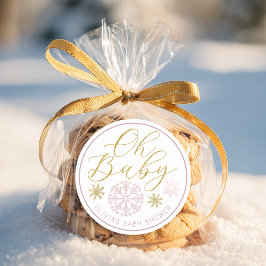 Oh Baby Winter Wonderland Pink Baby Shower Favor Ronde Sticker