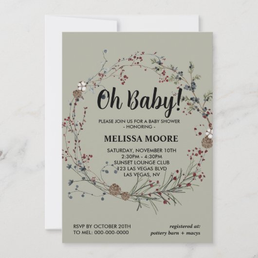 Oh baby winterberry rustieke boho kaart (Voorkant)