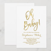 Oh Baby wit en goud baby shower Invitation Kaart (Voorkant / Achterkant)