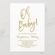 Oh Baby wit en goud baby shower Invitation