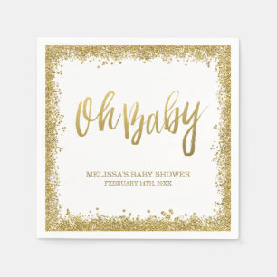 Oh Baby Wit Goud Faux Glitter Baby shower Servetten