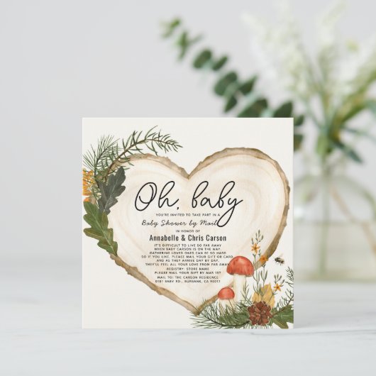 Oh Baby Wood Slice Mushroom Baby shower per post Kaart (Staand voorkant)