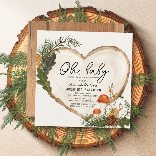 Oh Baby Wood Slice Mushroom Baby shower per post Kaart