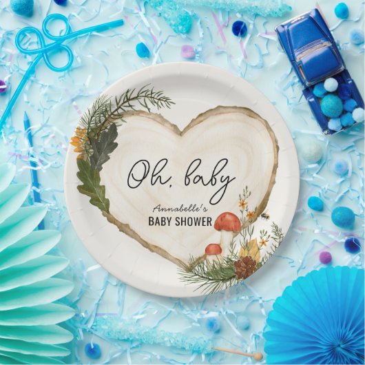 Oh Baby Wood Slice Mushroom Fall Baby Shower Papieren Bordje (Feest)